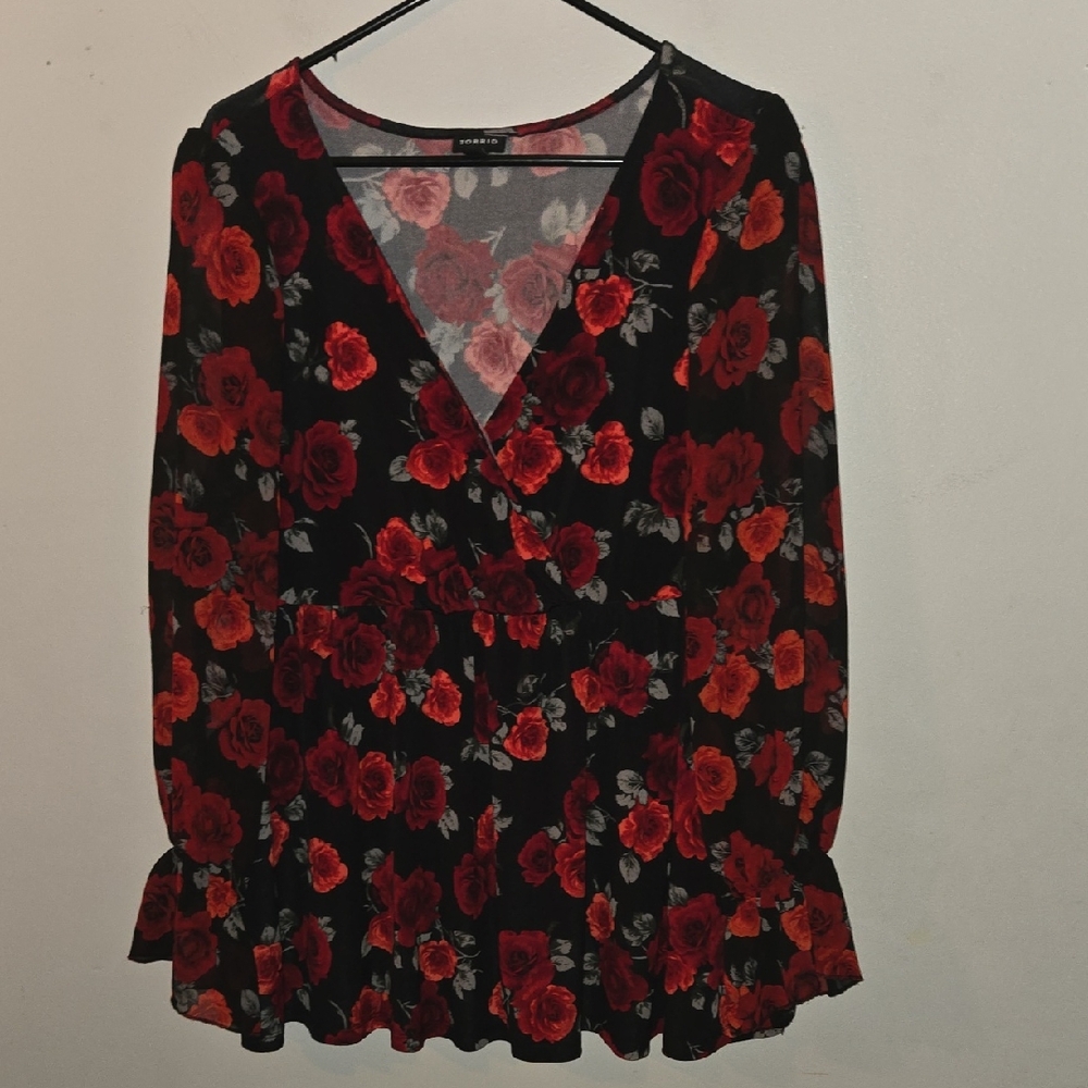 Torrid Black Dress with Red Floral Pattern